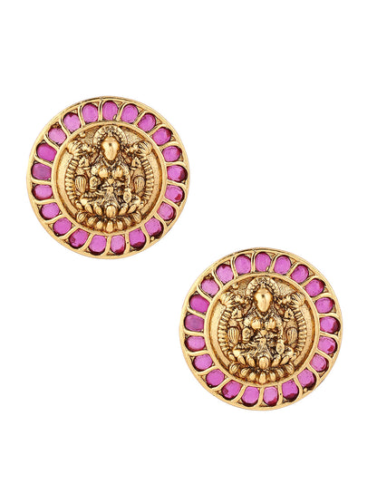Geometric Ruby Elegance Gold Plated Goddess Stud Earrings