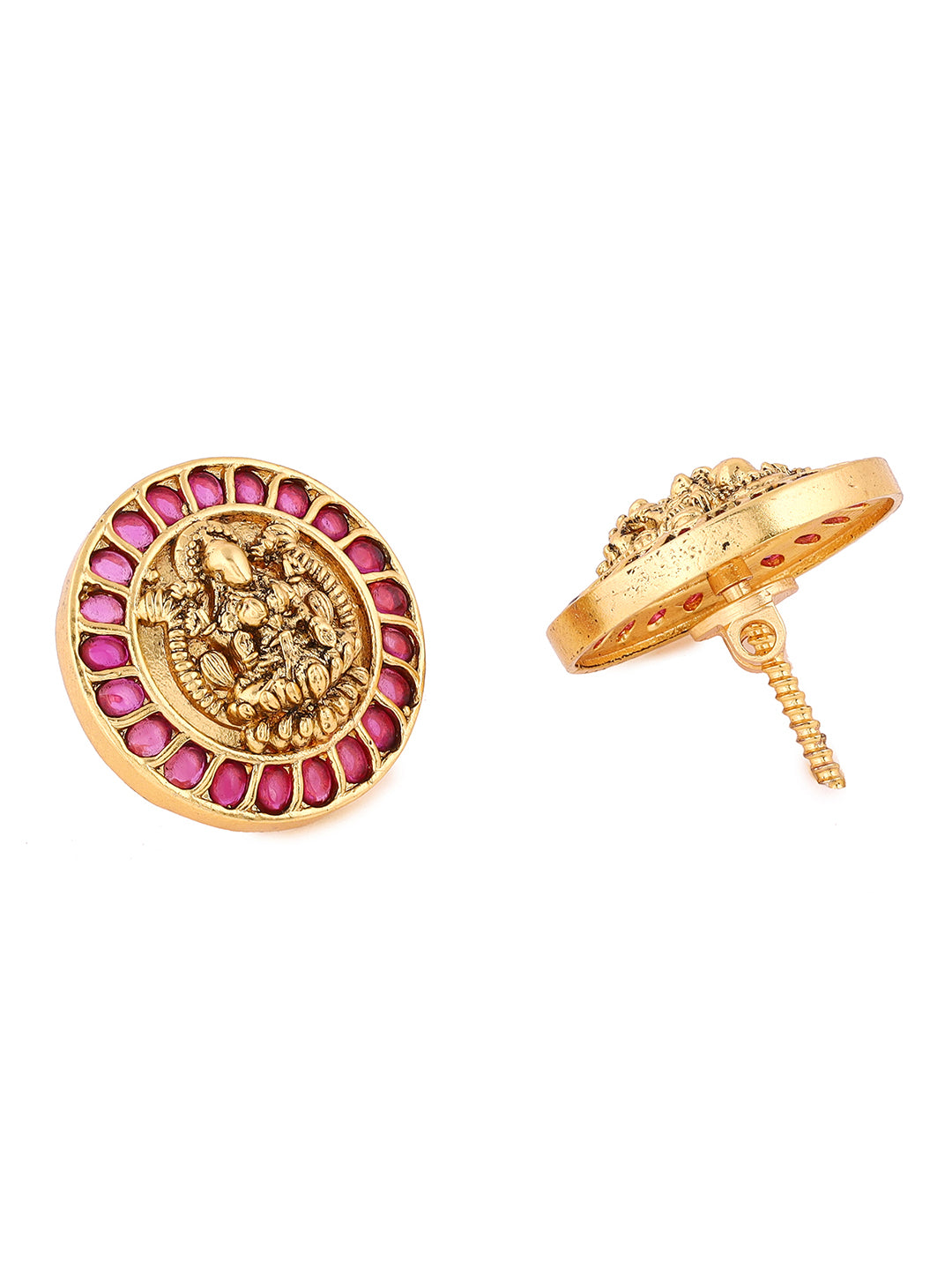 Geometric Ruby Elegance Gold Plated Goddess Stud Earrings