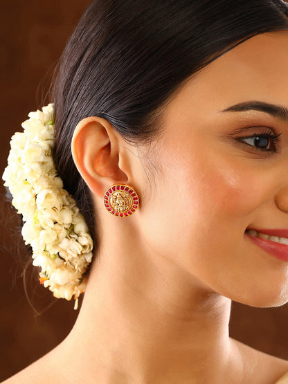Geometric Ruby Elegance Gold Plated Goddess Stud Earrings