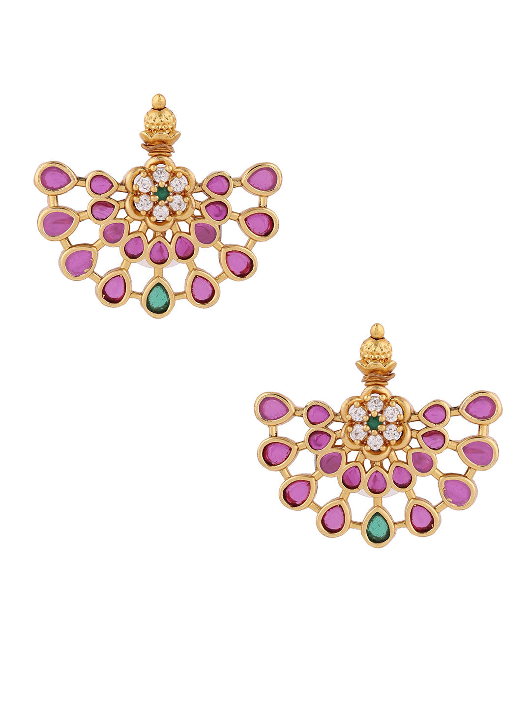 Ruby Elegance Floral Gold Plated Stud Pattern Earrings
