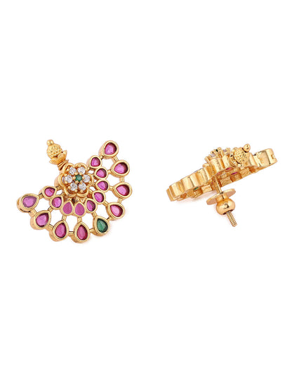 Ruby Elegance Floral Gold Plated Stud Pattern Earrings
