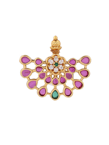 Ruby Elegance Floral Gold Plated Stud Pattern Earrings