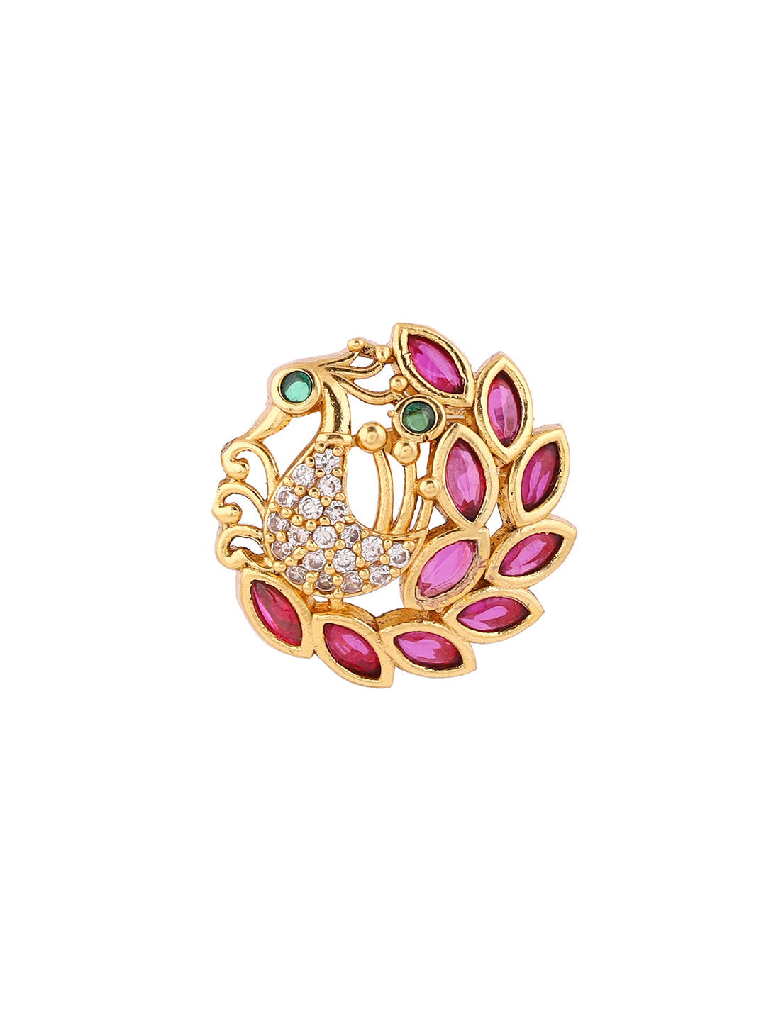 Exquisite Ruby Peacock Pattern Gold Plated Stud Earrings