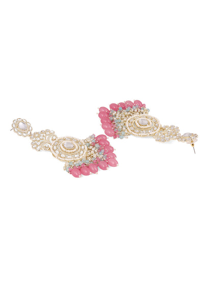 Blossom Elegance Pearl Kundan Combo Designed Pink Beads Drop Earrings