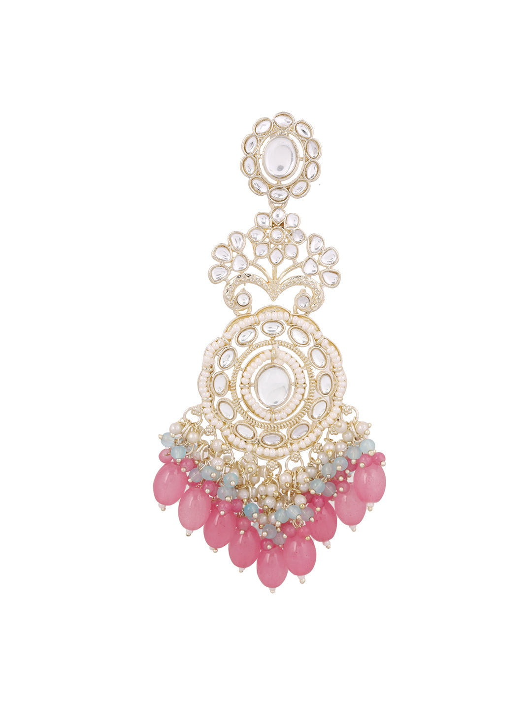 Blossom Elegance Pearl Kundan Combo Designed Pink Beads Drop Earrings