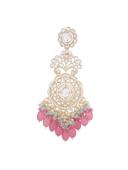 Blossom Elegance Pearl Kundan Combo Designed Pink Beads Drop Earrings