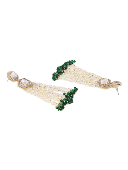 Geometric Pattern Kundan Pearl Danglers Elegance Gold Plated Tassel Earrings