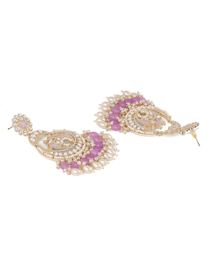 Blooming Flower Kundan Floral Lavender Gold Plated Chandbali Earrings