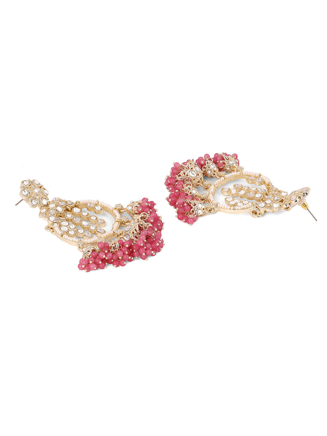 Pink Kundan Pearl Pattern MIni Jhumkis Gold Plated Chanbali Earrings