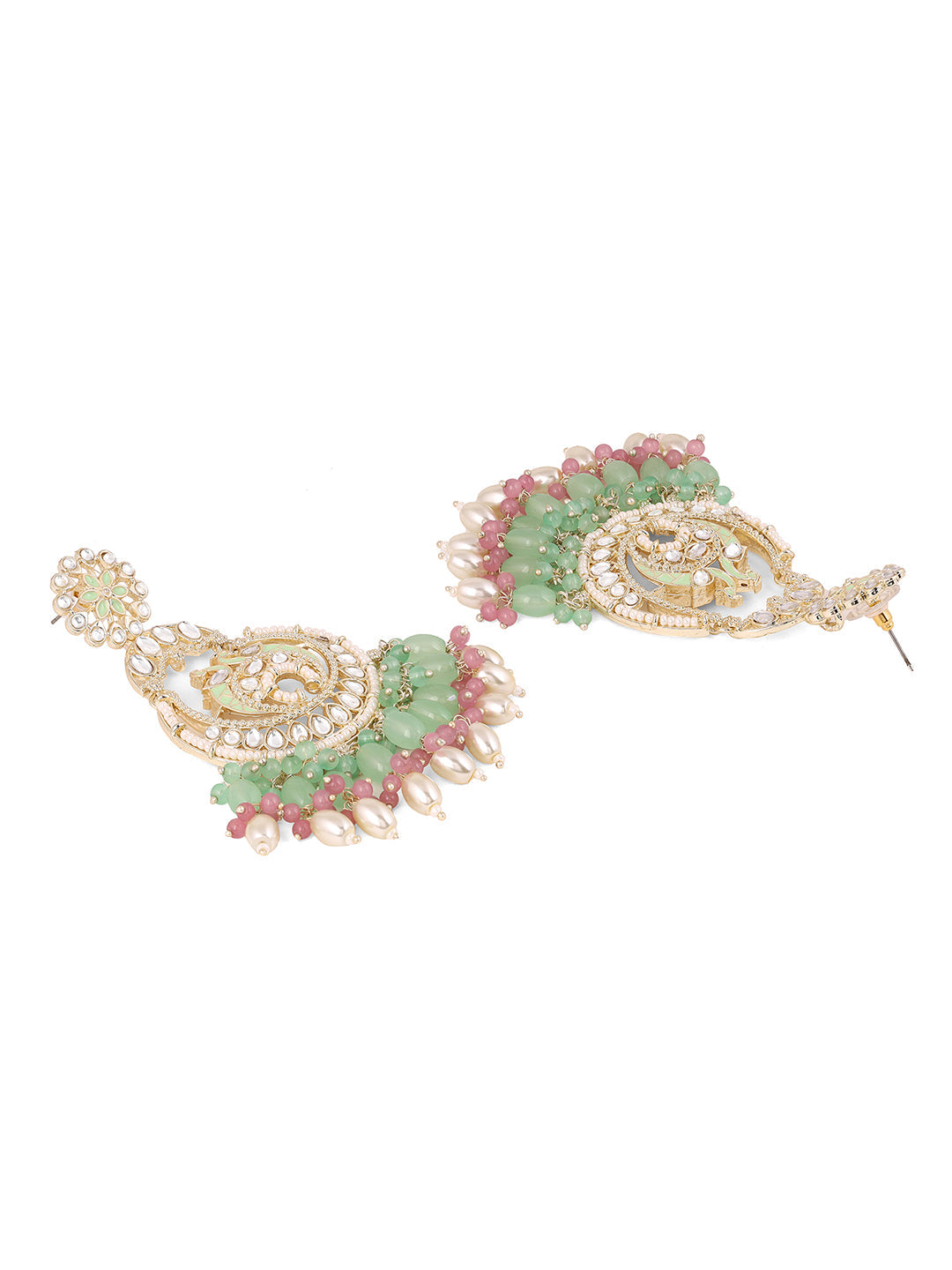 Multi-color Beads Twin Peacocks Kundan Elegance Gold Plated Chandbali Earrings