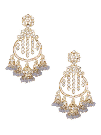 Grey Kundan Pearl Pattern MIni Jhumkis Gold Plated Chanbali Earrings