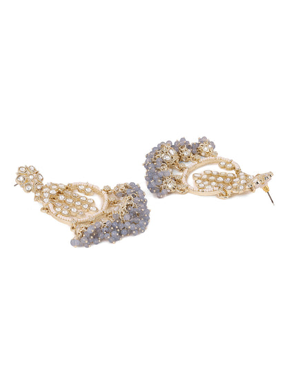 Grey Kundan Pearl Pattern MIni Jhumkis Gold Plated Chanbali Earrings
