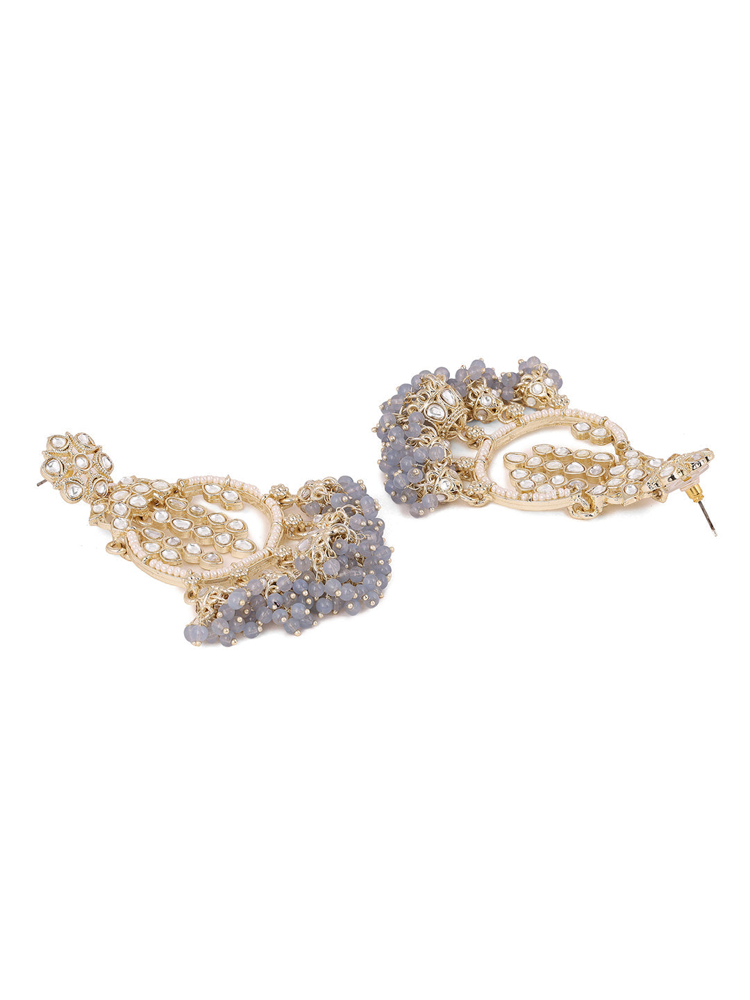 Grey Kundan Pearl Pattern MIni Jhumkis Gold Plated Chanbali Earrings