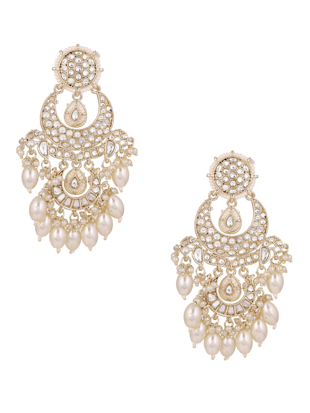 Chand Pattern Kundan Pearl Gold Plated Eleagnt Chandbali Earrings