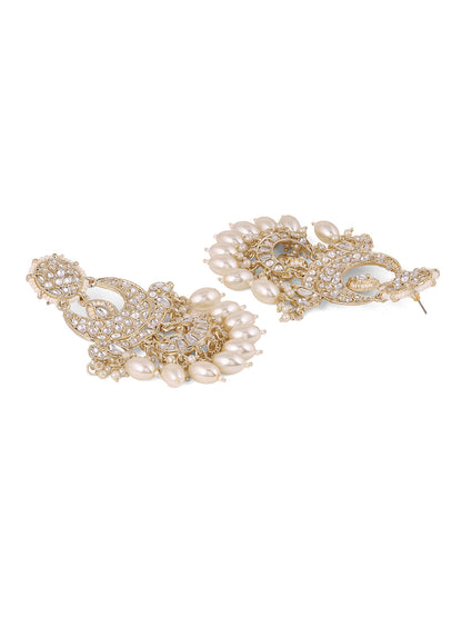 Chand Pattern Kundan Pearl Gold Plated Eleagnt Chandbali Earrings