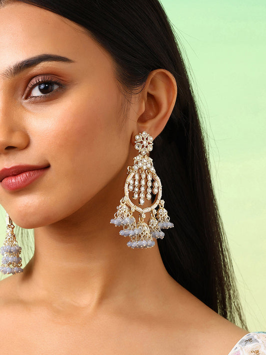 Grey Kundan Pearl Pattern MIni Jhumkis Gold Plated Chanbali Earrings