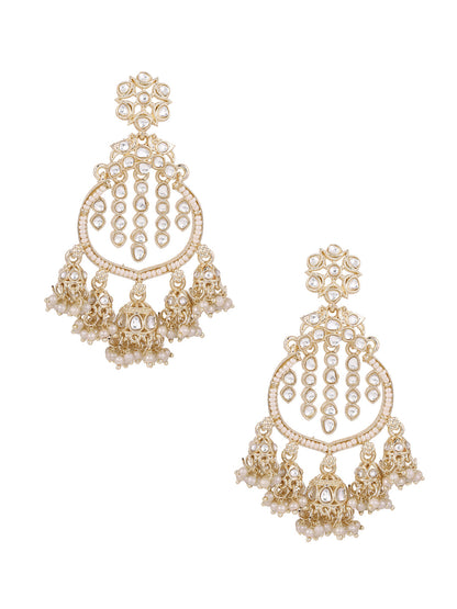 Pearl Kundan Elegance Gold Plated Mini Jhumkis Chandbali Style Earrings