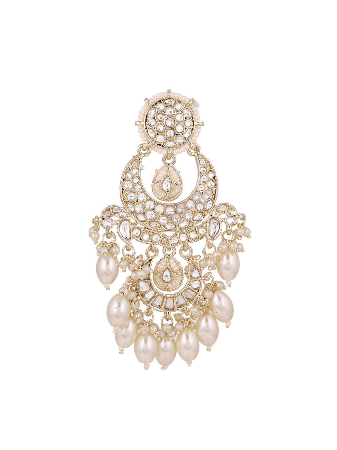 Chand Pattern Kundan Pearl Gold Plated Eleagnt Chandbali Earrings