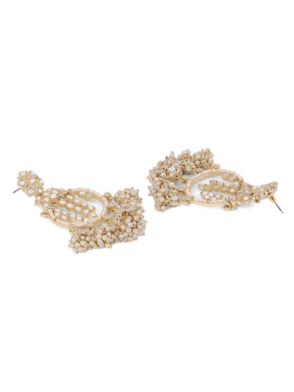 Pearl Kundan Elegance Gold Plated Mini Jhumkis Chandbali Style Earrings