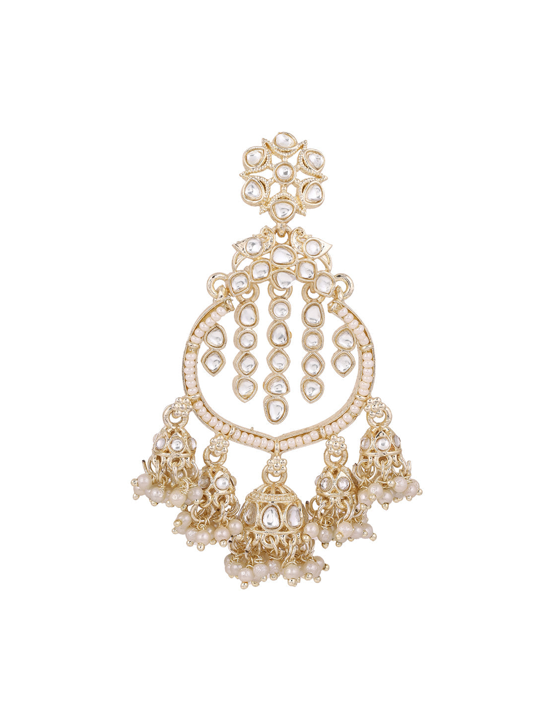 Pearl Kundan Elegance Gold Plated Mini Jhumkis Chandbali Style Earrings