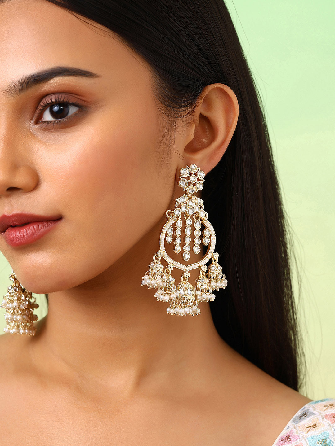 Pearl Kundan Elegance Gold Plated Mini Jhumkis Chandbali Style Earrings