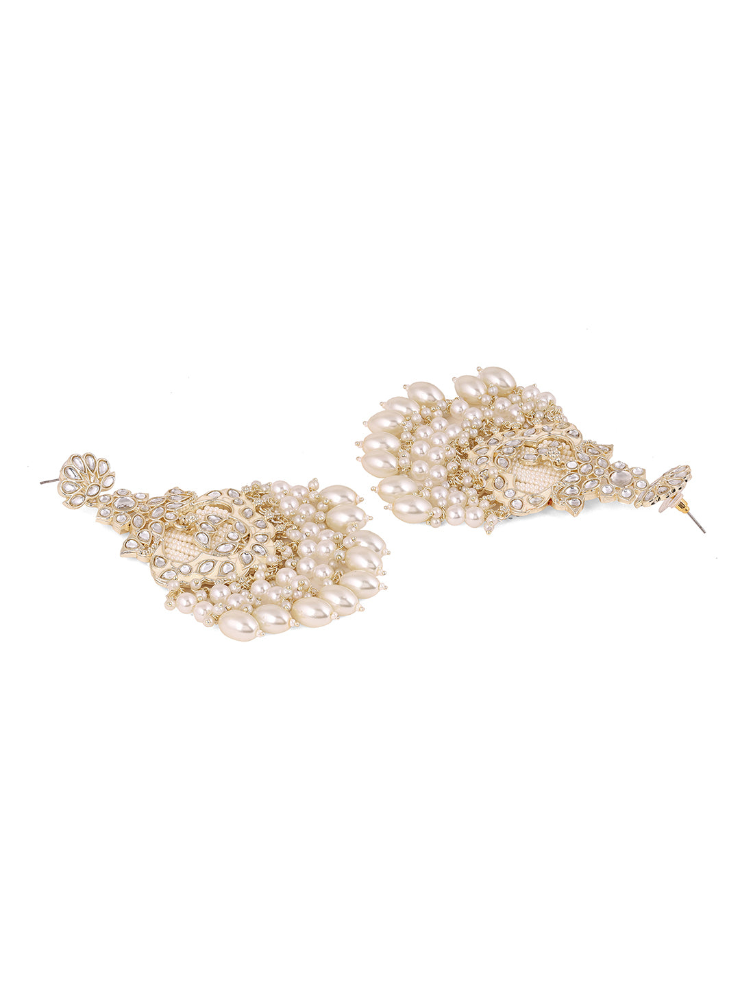 Blooming Floral Elegance Gold Plated Kundan Pearl Style Chandbali Earrings