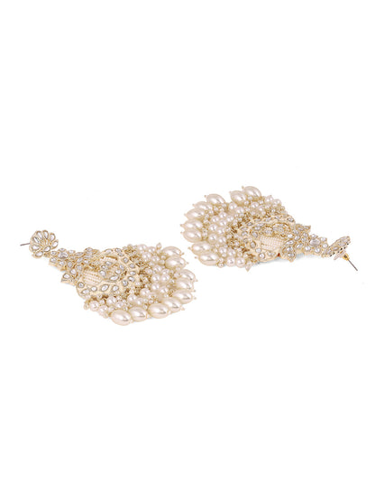 Blooming Floral Elegance Gold Plated Kundan Pearl Style Chandbali Earrings