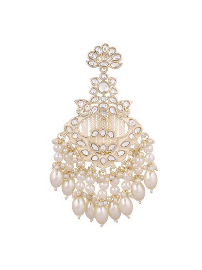 Blooming Floral Elegance Gold Plated Kundan Pearl Style Chandbali Earrings