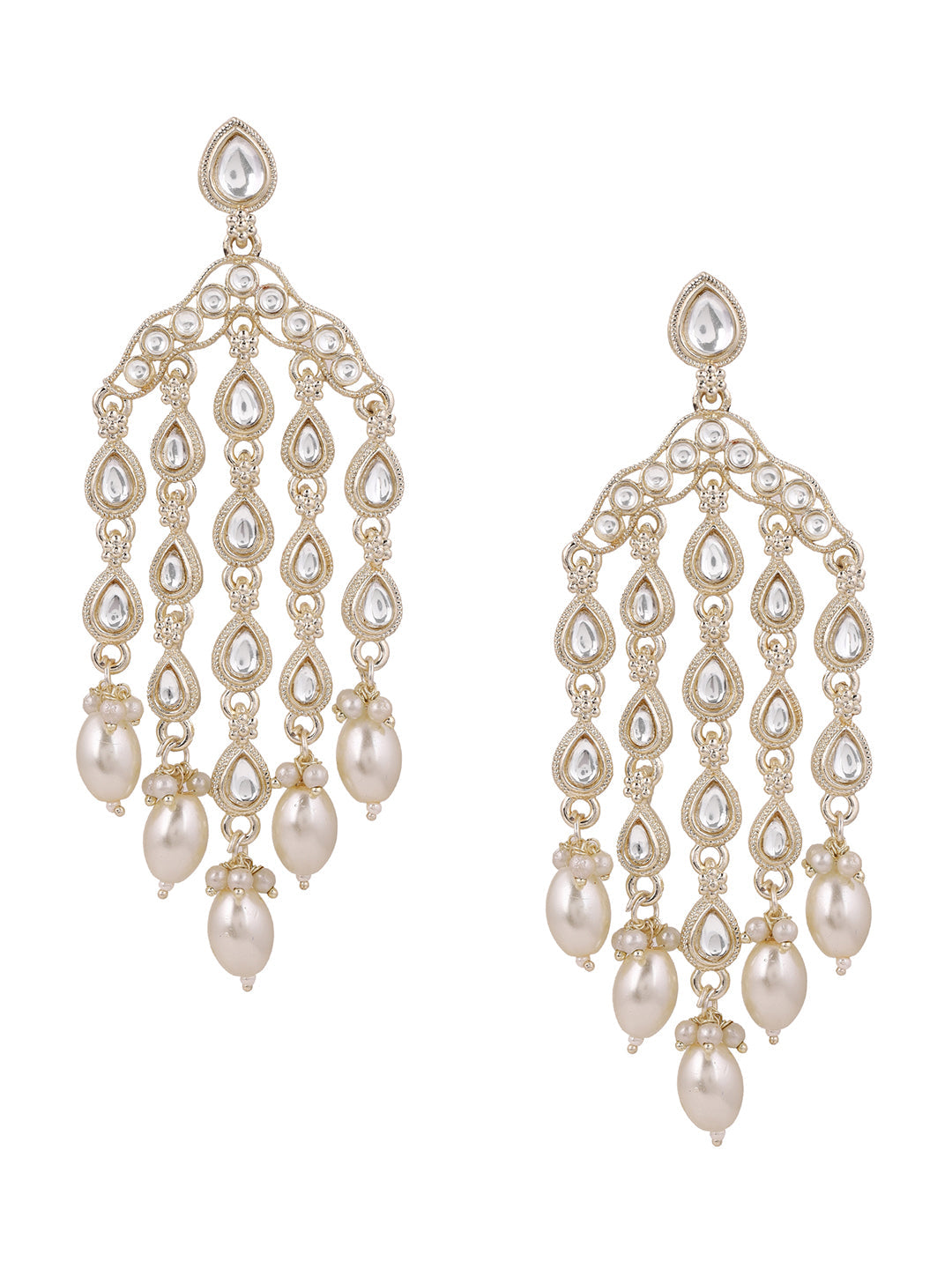 Kundan Pearl Combo Gold Plated Tassels Style Drop Earrings