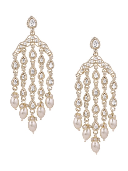 Kundan Pearl Combo Gold Plated Tassels Style Drop Earrings