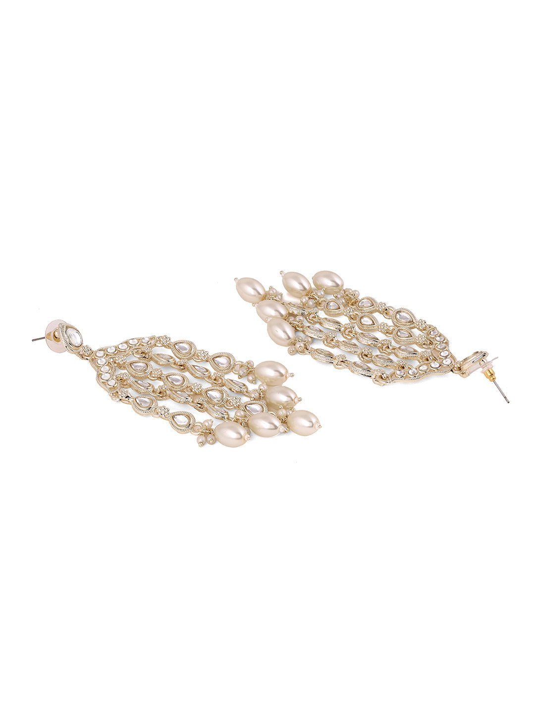 Kundan Pearl Combo Gold Plated Tassels Style Drop Earrings