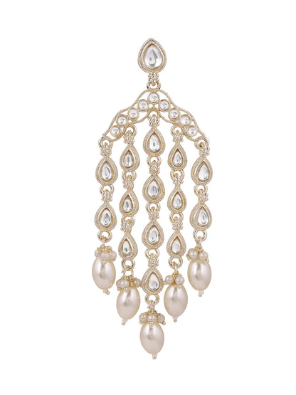 Kundan Pearl Combo Gold Plated Tassels Style Drop Earrings