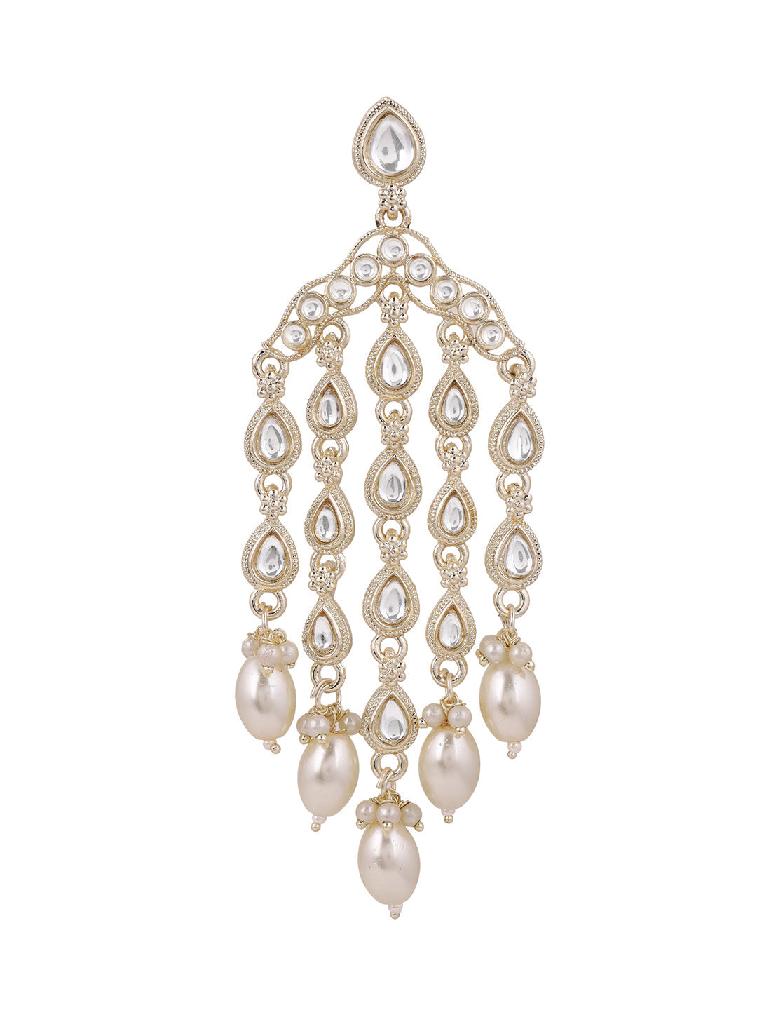 Kundan Pearl Combo Gold Plated Tassels Style Drop Earrings