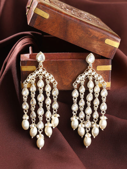 Kundan Pearl Combo Gold Plated Tassels Style Drop Earrings