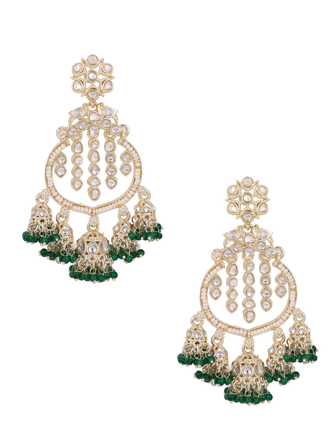 Floral Chandbali Kundan Pearl Style Gold Plated Mini Jhumkis Earrings