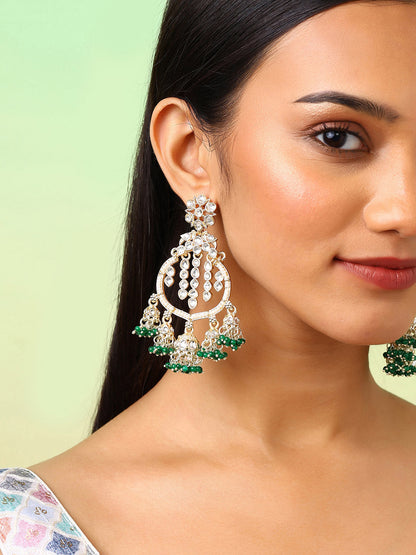 Floral Chandbali Kundan Pearl Style Gold Plated Mini Jhumkis Earrings