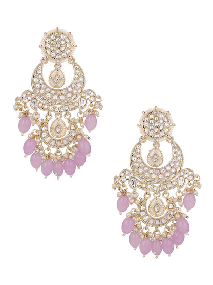Lavender Beads Chandbali Style Pearl Kundan Gold Plated Fancy Earrings