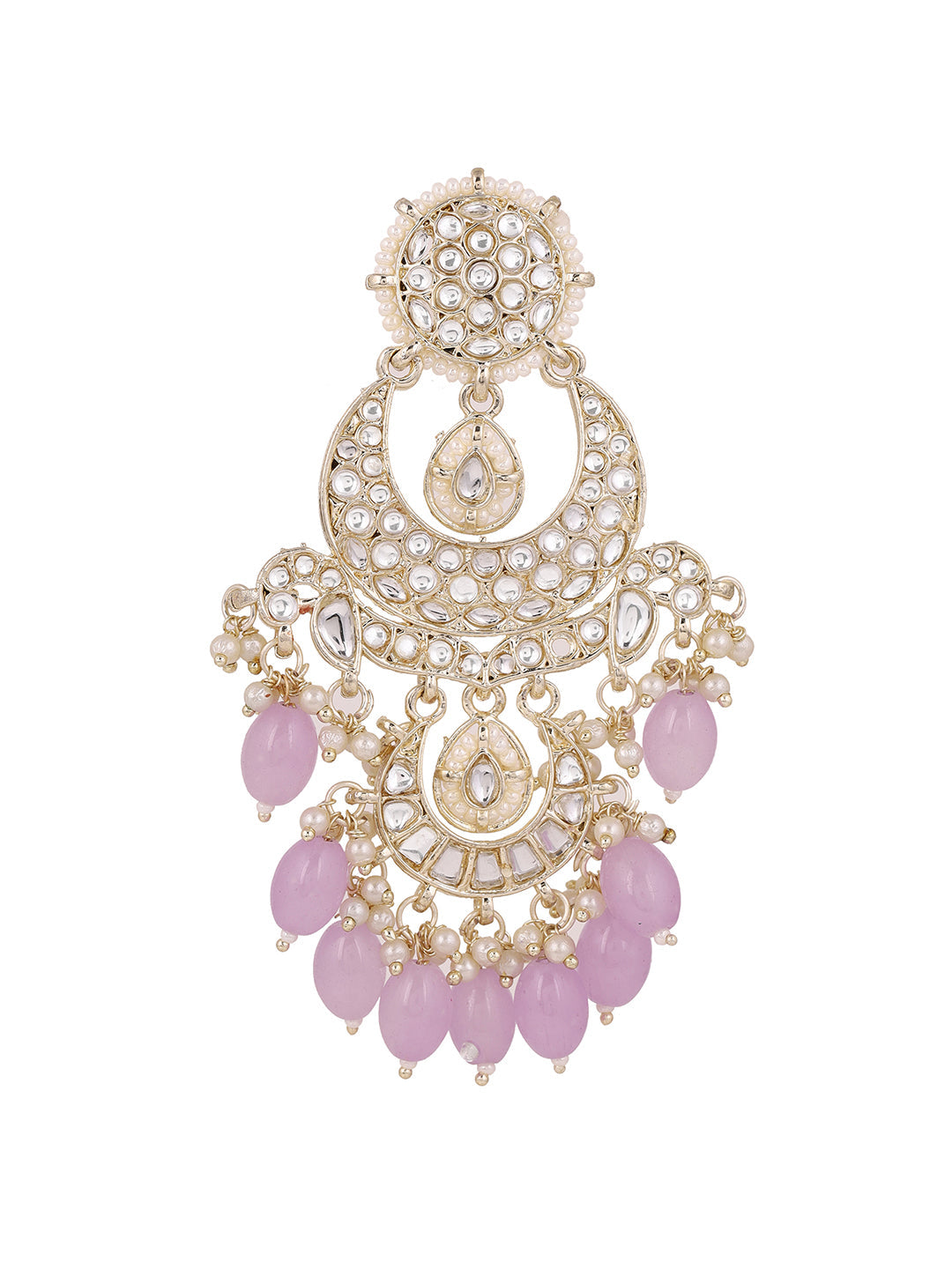 Lavender Beads Chandbali Style Pearl Kundan Gold Plated Fancy Earrings