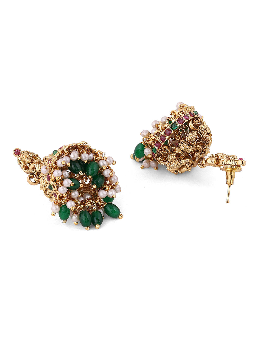 Finest Matte Elegance Goddess Design Gold Plated Jhumkis Earrings