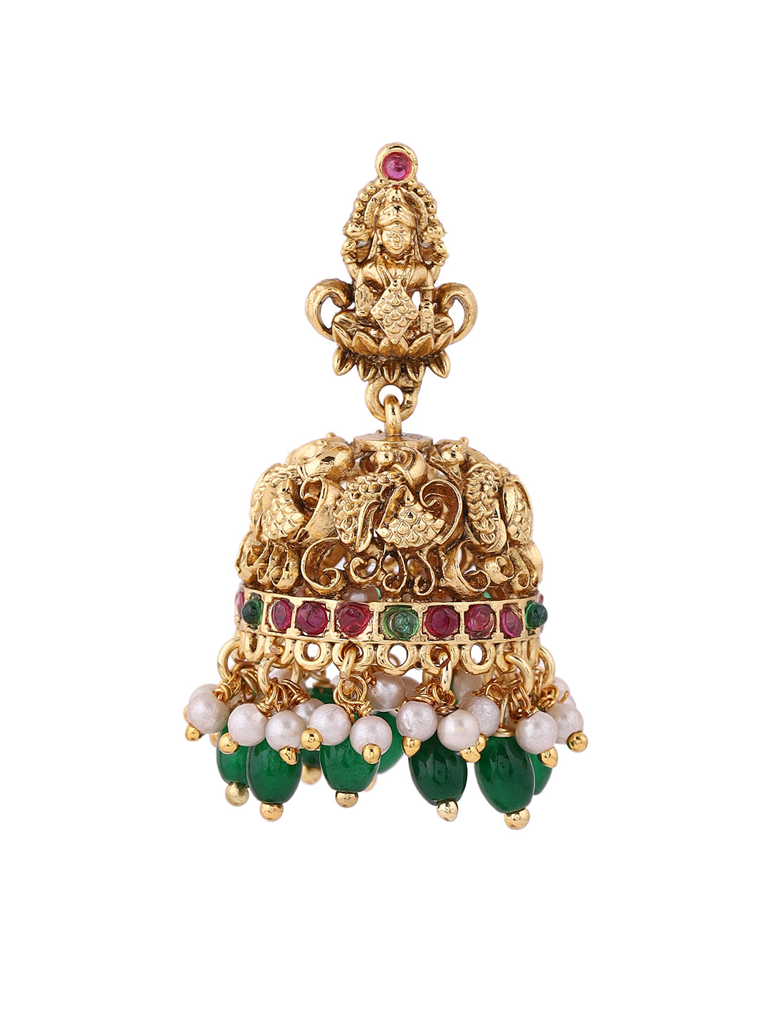 Finest Matte Elegance Goddess Design Gold Plated Jhumkis Earrings
