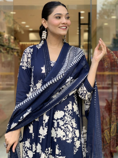 New Printed Kurta Pant Set Blue