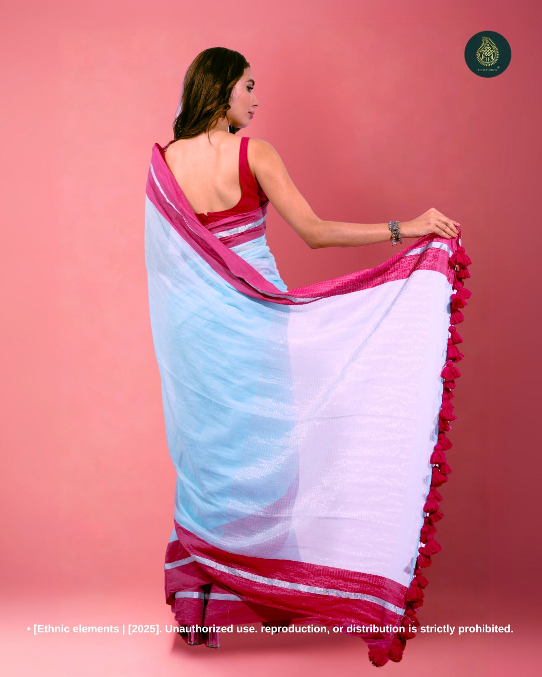 Mul Cotton Saree with Contrast Border Zari Aura - Icy Breeze