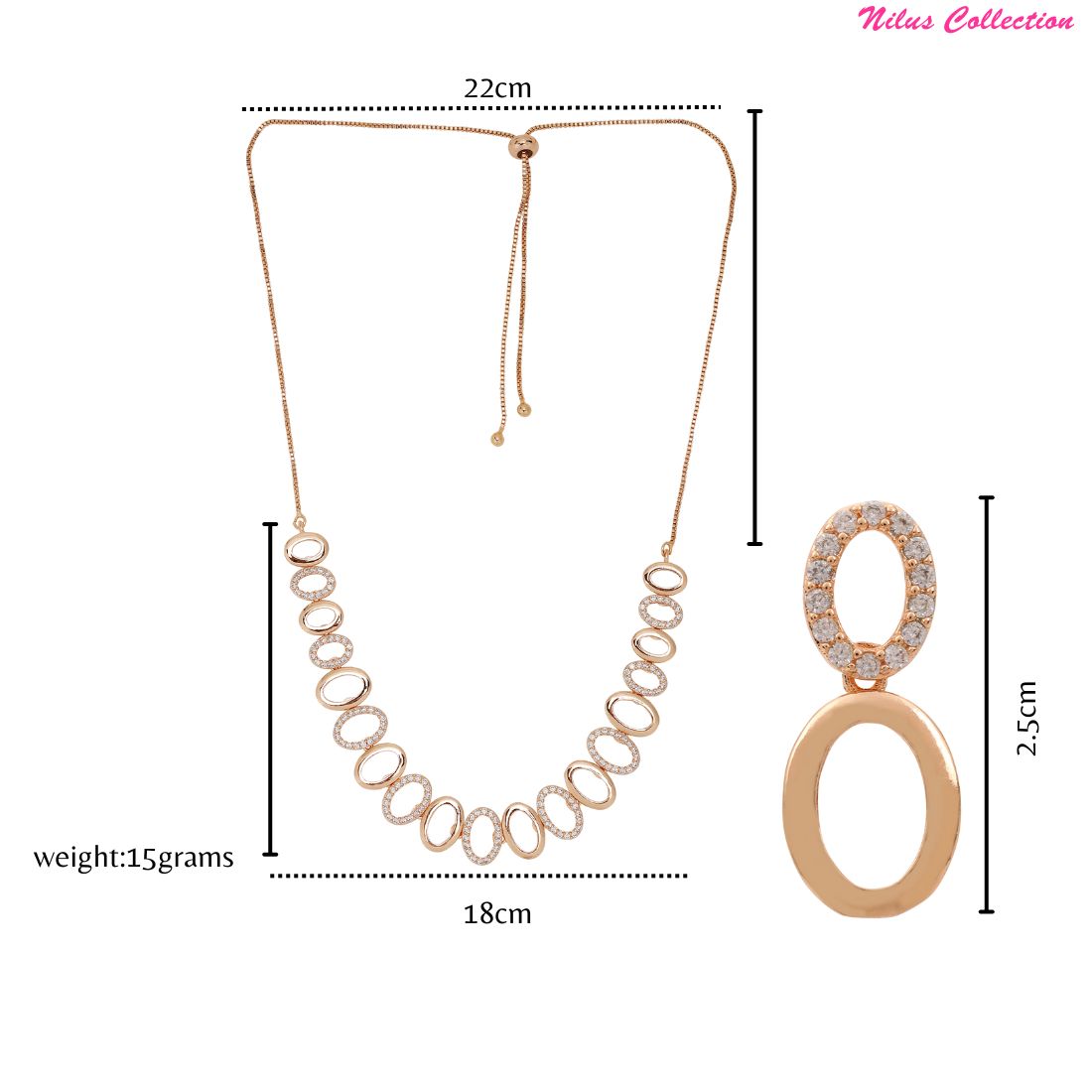 Rose Gold Sleek Oval Statement Necklace Set