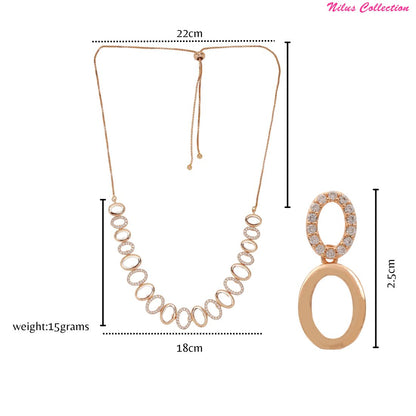 Rose Gold Sleek Oval Statement Necklace Set