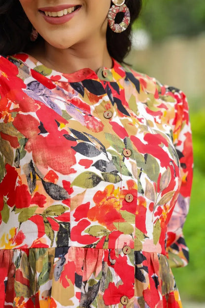 Women Multi Color Cotton High-Low Top