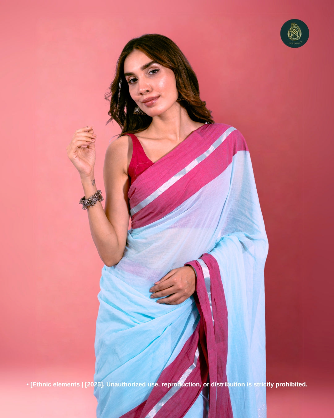 Mul Cotton Saree with Contrast Border Zari Aura - Icy Breeze