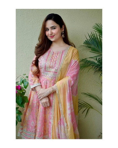 Beautiful Digital print with Embroidery lace work Anarkali Kurti with Sharara Dupatta Set ( Stitched) - Premium  from Ethenika.com - Just INR 2590! Shop now at Ethenika.com 