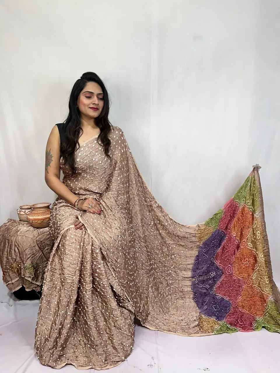 Pure Modal Silk Barik Bandhej Lagdi Pallu Bandhani Saree - Premium  from Ethenika.com  - Just INR 5990! Shop now at Ethenika.com 