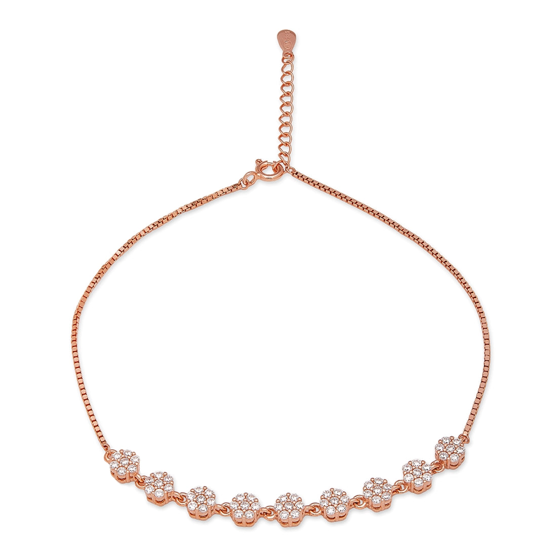 Blossom Brilliance Floral CZ Rose Gold Plated 925 Sterling Silver Anklet