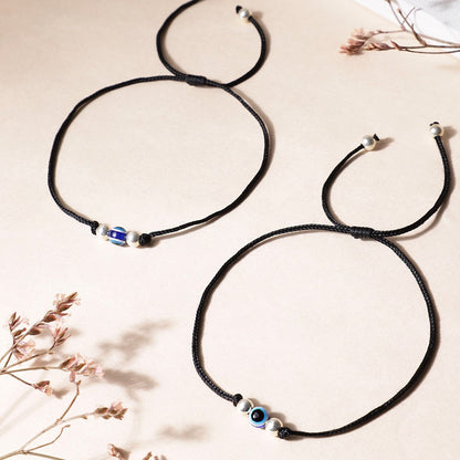 Uni-Evil Eye Rhodium Plated 925 Sterling Silver Thread Anklet